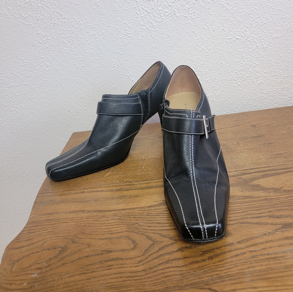 #14 Parade Black Square-Toed Zip-Up Heeled Brogue with Buckle Accents 9